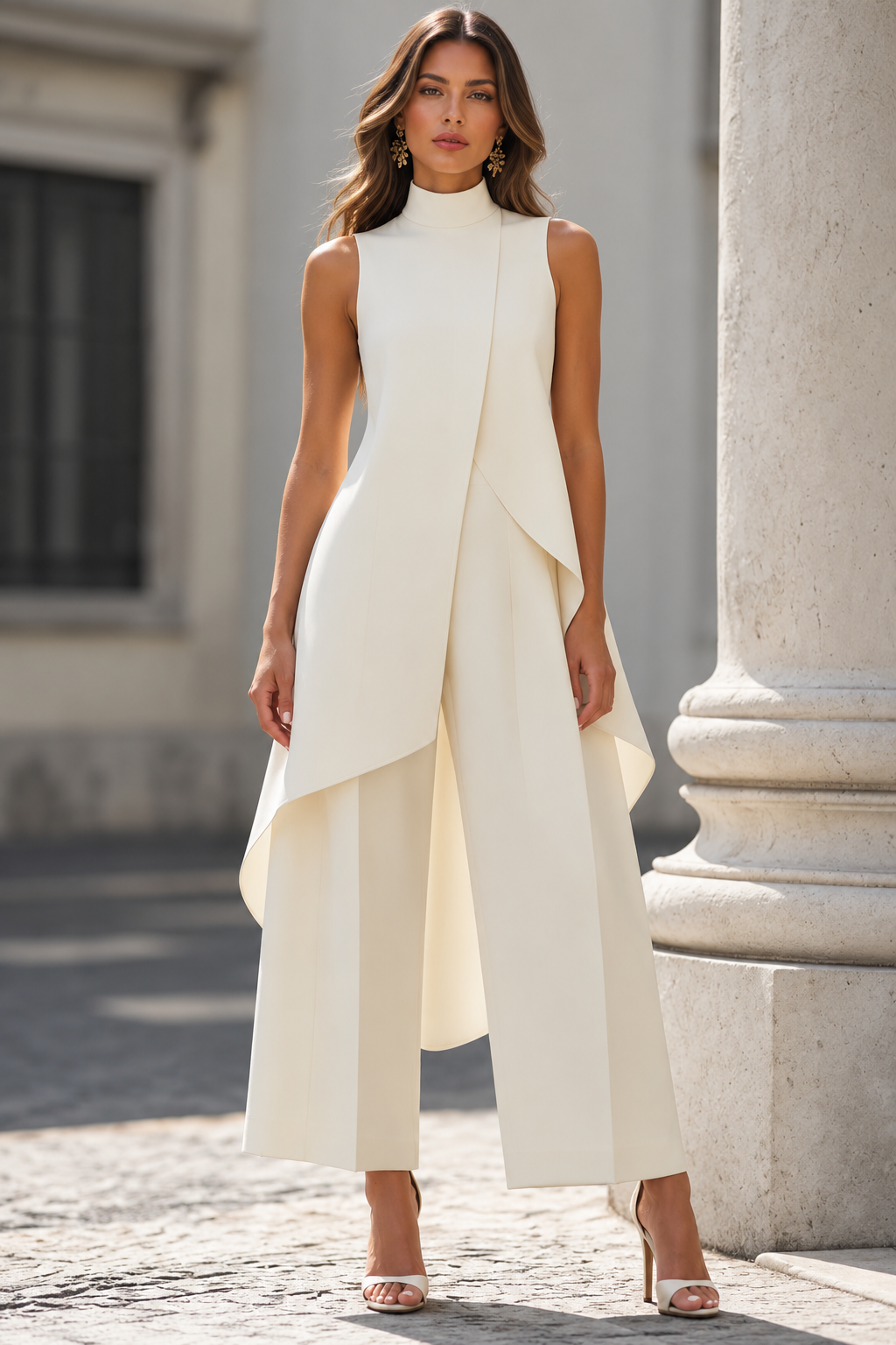 VALENTINA | MONO ELEGANTE CON TOP DE CUELLO ALTO DRAPEADO
