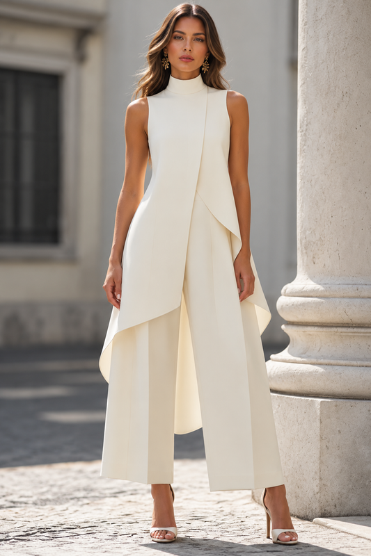 VALENTINA | MONO ELEGANTE CON TOP DE CUELLO ALTO DRAPEADO