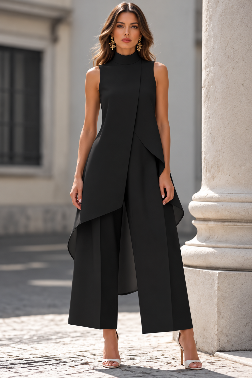 VALENTINA | MONO ELEGANTE CON TOP DE CUELLO ALTO DRAPEADO