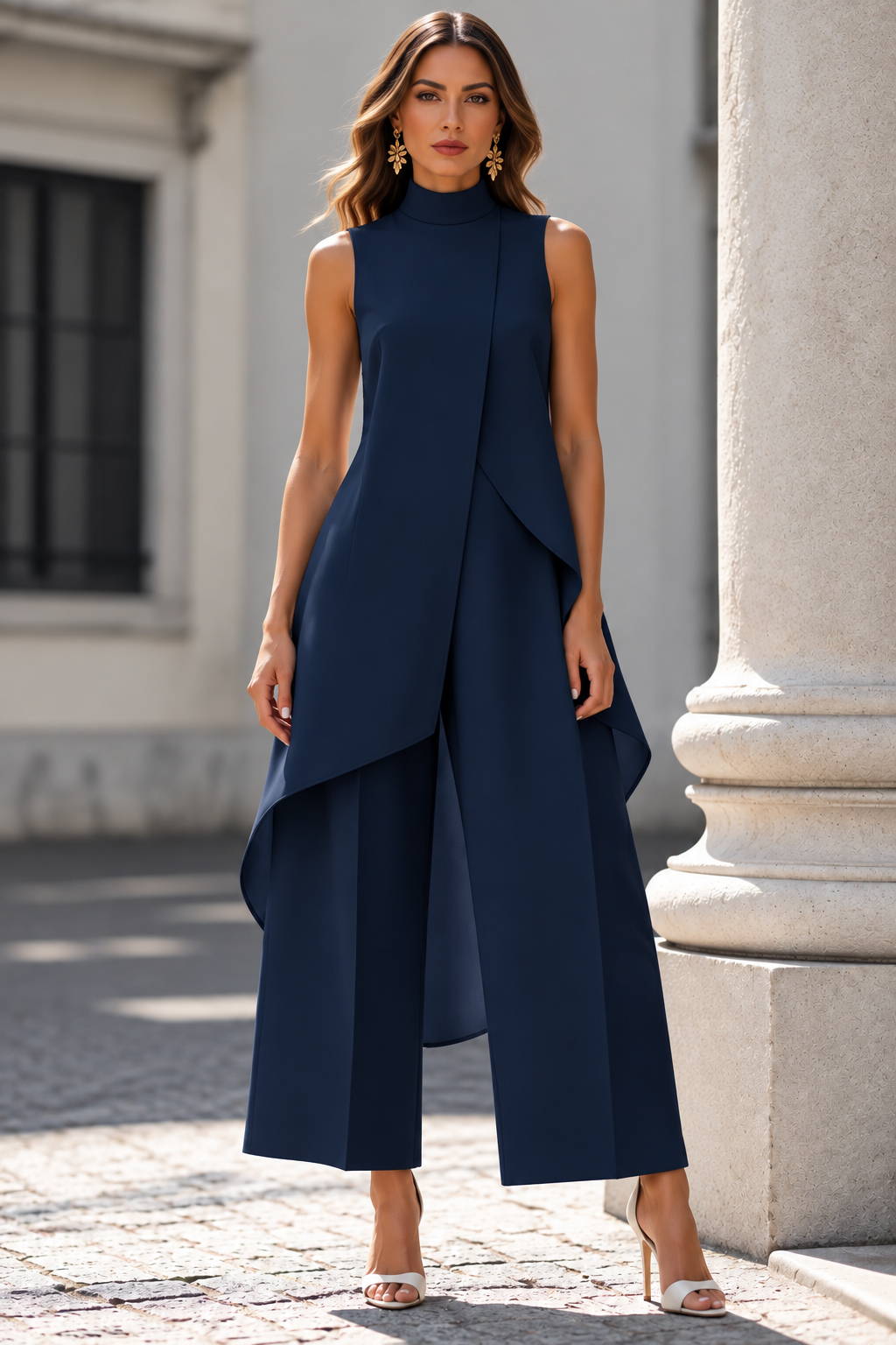 VALENTINA | MONO ELEGANTE CON TOP DE CUELLO ALTO DRAPEADO